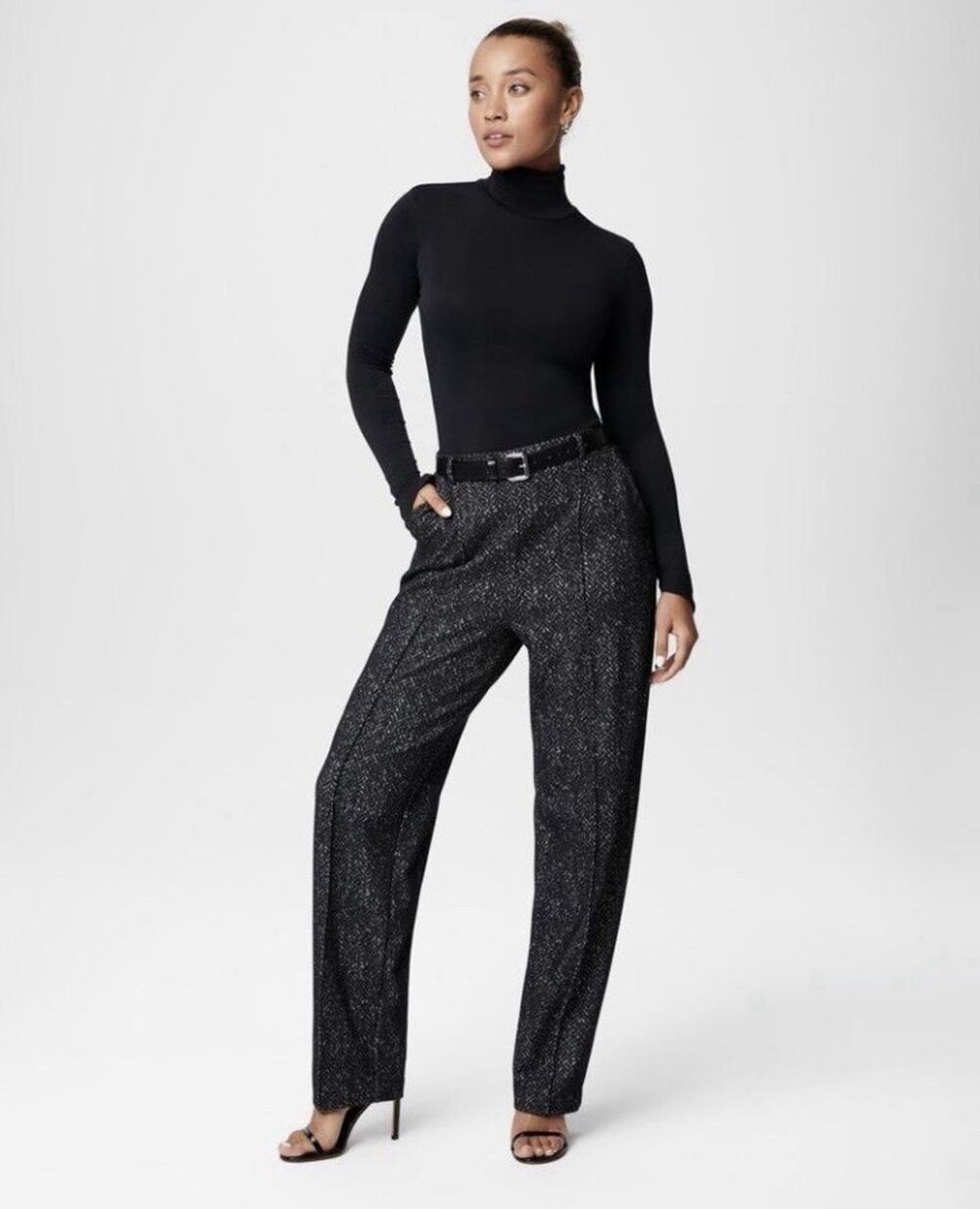 Spanx Women's Ponte Barrel Leg High-Rise Pants Herringbone Black Small Career F9